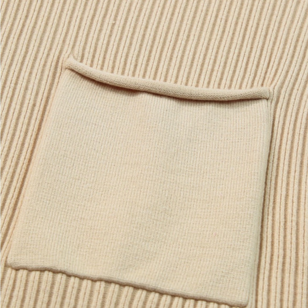 Oatmeal Tan Ribbed Short Sleeve Ribbed Lightweight Sweater Top, High Collar - Picture 8 of 10